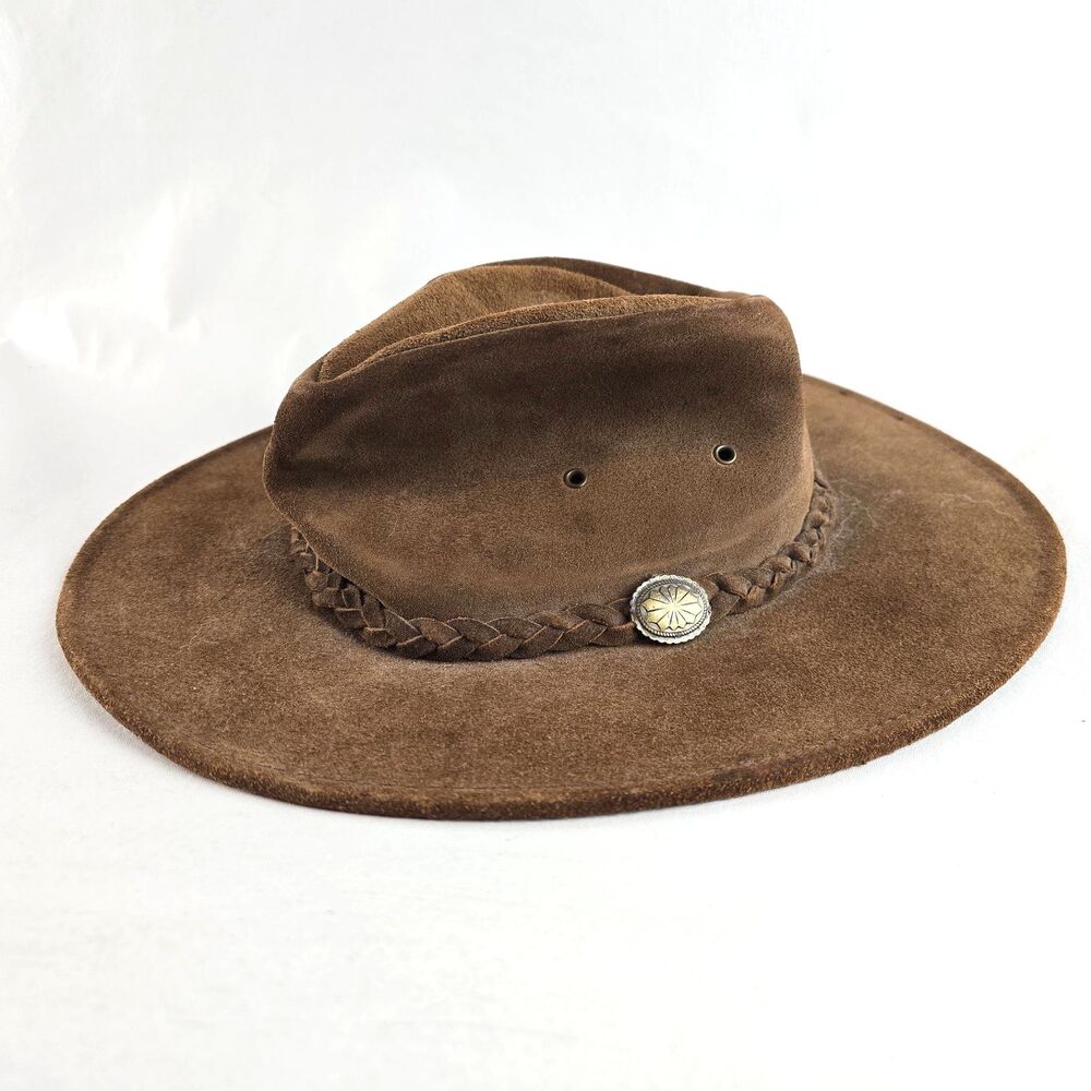 RedHead Outback Hat Mens Medium Brown Leather Cowboy Western Outdoor Suede